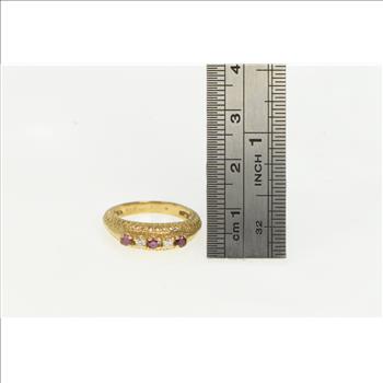 14K Ornate Filigree Ruby Diamond Ornate Band Yellow Gold Ring, Size 5.5