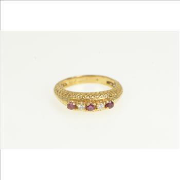 14K Ornate Filigree Ruby Diamond Ornate Band Yellow Gold Ring, Size 5.5