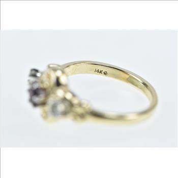 14K Ornate Garnet Diamond Accent Statement Yellow Gold Ring, Size 5.25