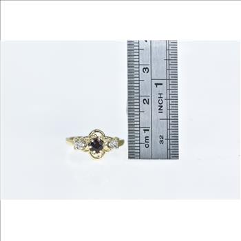 14K Ornate Garnet Diamond Accent Statement Yellow Gold Ring, Size 5.25