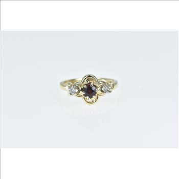 14K Ornate Garnet Diamond Accent Statement Yellow Gold Ring, Size 5.25