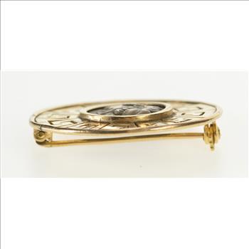 14K Ornate Greek Coin Wave Key Pattern Trim Yellow Gold Pin/Brooch