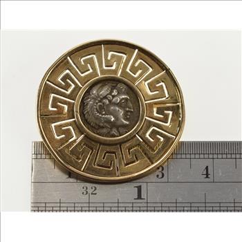 14K Ornate Greek Coin Wave Key Pattern Trim Yellow Gold Pin/Brooch