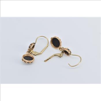 14K Ornate Hematite Round Dangle Statement Yellow Gold Earrings
