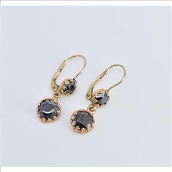 14K Ornate Hematite Round Dangle Statement Yellow Gold Earrings