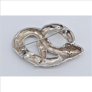 14K Ornate Natural Diamond Ruby Eye Snake Serpent White Gold Pin/Brooch