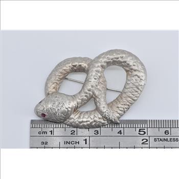 14K Ornate Natural Diamond Ruby Eye Snake Serpent White Gold Pin/Brooch