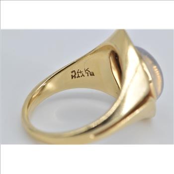 14K Ornate Natural Moonstone Cabochon Freeform Yellow Gold Ring, Size 6.5
