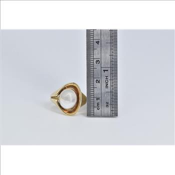 14K Ornate Natural Moonstone Cabochon Freeform Yellow Gold Ring, Size 6.5