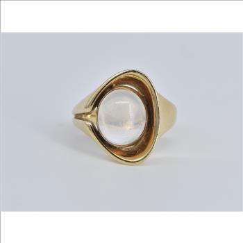 14K Ornate Natural Moonstone Cabochon Freeform Yellow Gold Ring, Size 6.5