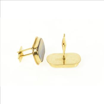 14K Ornate Natural Raw Opal Inset Yellow Gold Cuff Links