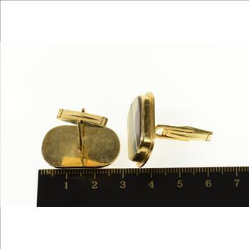 14K Ornate Natural Raw Opal Inset Yellow Gold Cuff Links