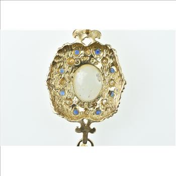 14K Ornate Opal Diamond Sapphire Halo Drop Yellow Gold Pendant
