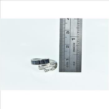 14K Ornate Princess Sapphire Diamond Bypass White Gold Ring, Size 5.25