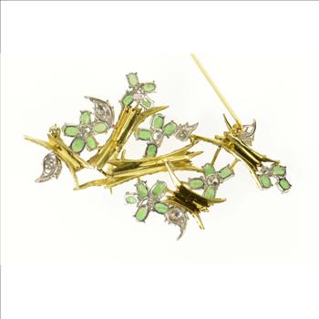 14K Ornate Retro Jade Diamond Tree Motif Yellow Gold Pin/Brooch