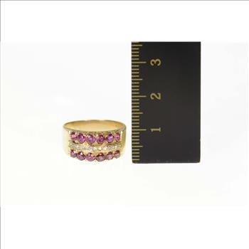 14K Ornate Ruby Diamond Filigree Band Yellow Gold Ring, Size 6.75