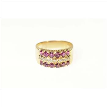 14K Ornate Ruby Diamond Filigree Band Yellow Gold Ring, Size 6.75