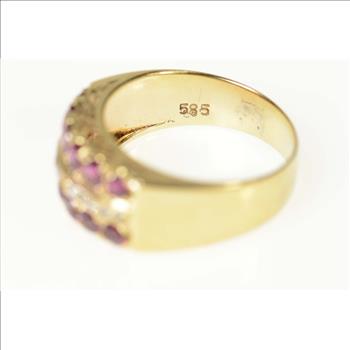 14K Ornate Ruby Diamond Filigree Band Yellow Gold Ring, Size 6.75