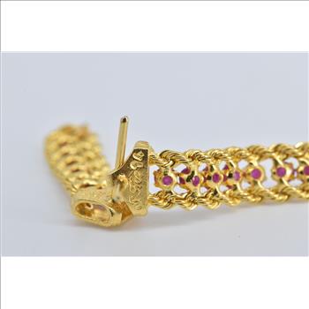 14K Ornate Ruby Rope Chain Dangle Fashion Yellow Gold Earrings