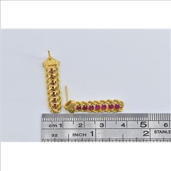 14K Ornate Ruby Rope Chain Dangle Fashion Yellow Gold Earrings