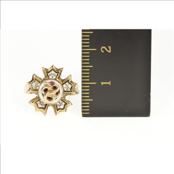 14K Ornate Sigma Nu Fraternity Snake Star Enamel Yellow Gold Ring, Size 4