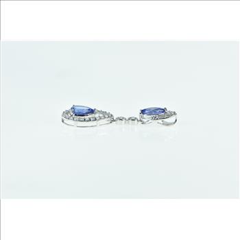 14K Ornate Tanzanite Diamond Halo Drop Vintage White Gold Pendant