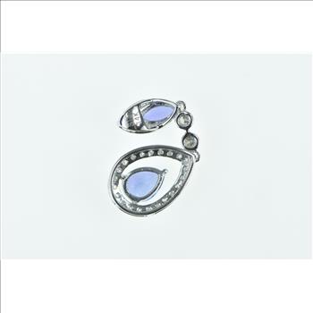 14K Ornate Tanzanite Diamond Halo Drop Vintage White Gold Pendant