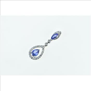 14K Ornate Tanzanite Diamond Halo Drop Vintage White Gold Pendant
