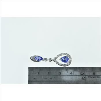 14K Ornate Tanzanite Diamond Halo Drop Vintage White Gold Pendant