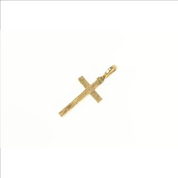 14K Ornate Textured Cross Christian Faith Symbol Yellow Gold Pendant
