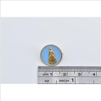 14K Ornate Victorian Lady Enamel Round Yellow Gold Pin/Brooch