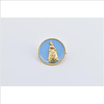 14K Ornate Victorian Lady Enamel Round Yellow Gold Pin/Brooch