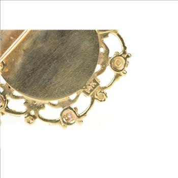 14K Ornate Victorian Painted Lady Pearl Scroll Yellow Gold Pendant/Pin