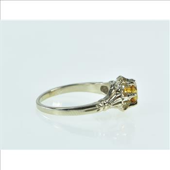 14K Ornate Vintage Citrine Statement Child's Baby White Gold Ring, Size 3.25