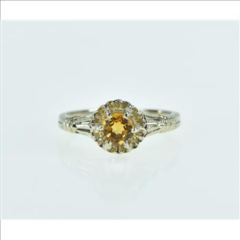 14K Ornate Vintage Citrine Statement Child's Baby White Gold Ring, Size 3.25
