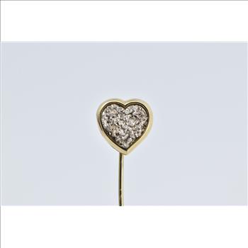 14K Ornate Vintage Heart Druzy Love Symbol Yellow Gold Stick Pin