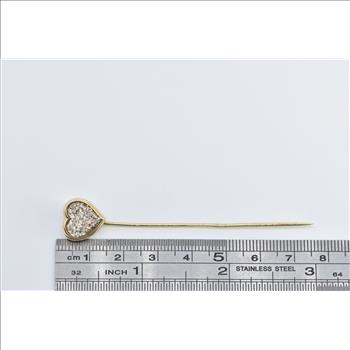 14K Ornate Vintage Heart Druzy Love Symbol Yellow Gold Stick Pin