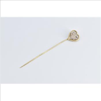 14K Ornate Vintage Heart Druzy Love Symbol Yellow Gold Stick Pin