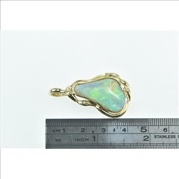 14K Ornate Vintage Natural Opal Diamond Statement Yellow Gold Pendant