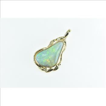 14K Ornate Vintage Natural Opal Diamond Statement Yellow Gold Pendant