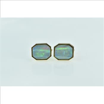 14K Ornate Vintage Natural Opal Statement Yellow Gold Cuff Links