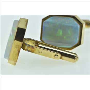 14K Ornate Vintage Natural Opal Statement Yellow Gold Cuff Links