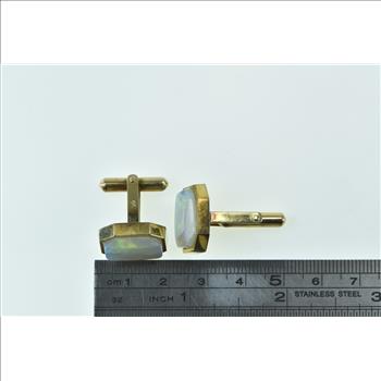 14K Ornate Vintage Natural Opal Statement Yellow Gold Cuff Links