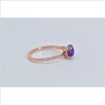 14K Oval Amethyst Cabochon Diamond Bypass Rose Gold Ring, Size 7.25