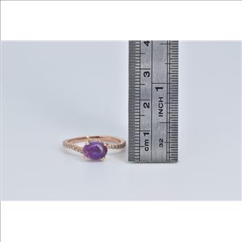 14K Oval Amethyst Cabochon Diamond Bypass Rose Gold Ring, Size 7.25