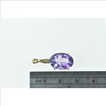 14K Oval Amethyst Diamond Accent Classic Yellow Gold Pendant