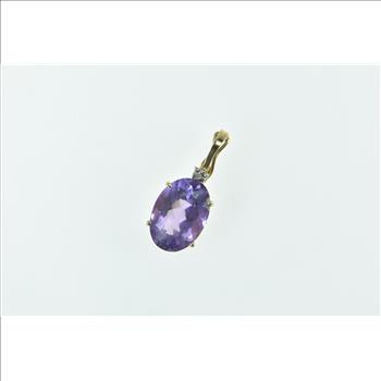 14K Oval Amethyst Diamond Accent Classic Yellow Gold Pendant