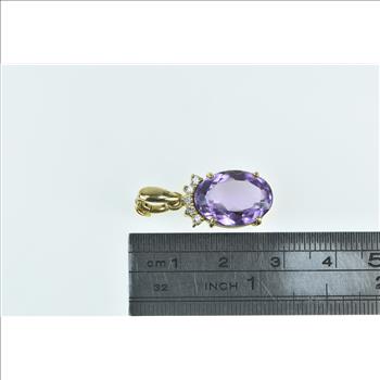 14K Oval Amethyst Diamond Accent Statement Yellow Gold Pendant