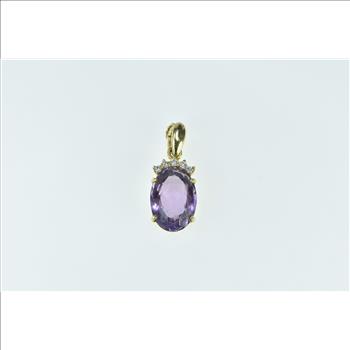 14K Oval Amethyst Diamond Accent Statement Yellow Gold Pendant