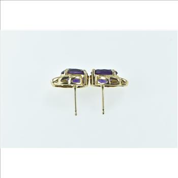 14K Oval Amethyst Diamond Accent Swirl Stud Yellow Gold Earrings